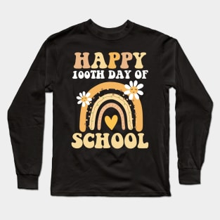 Happy 100th Day Of School Rainbow Flowers 100 Days Teacher Long Sleeve T-Shirt